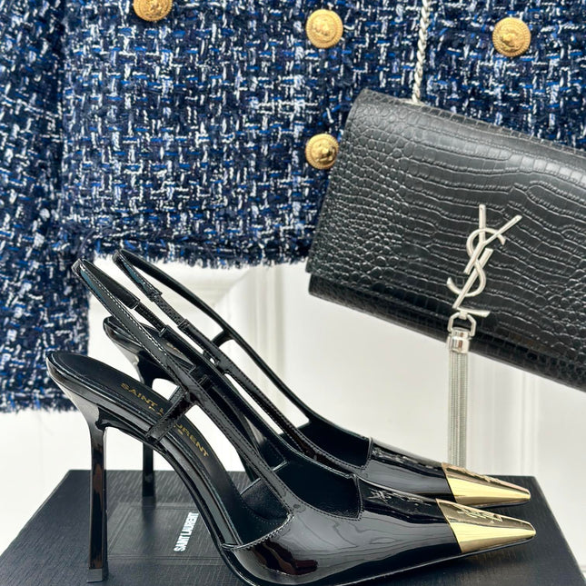 SL JEANNE SLINGBACK PUMPS BLACK POLISHED CALFSKIN