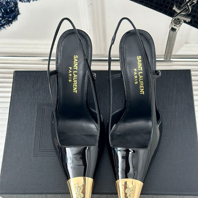 SL JEANNE SLINGBACK PUMPS BLACK POLISHED CALFSKIN