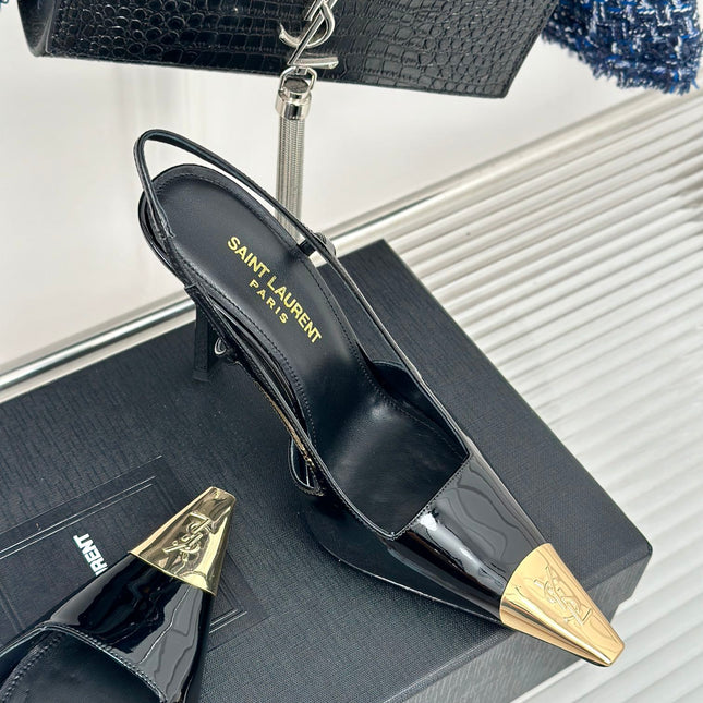 SL JEANNE SLINGBACK PUMPS BLACK POLISHED CALFSKIN