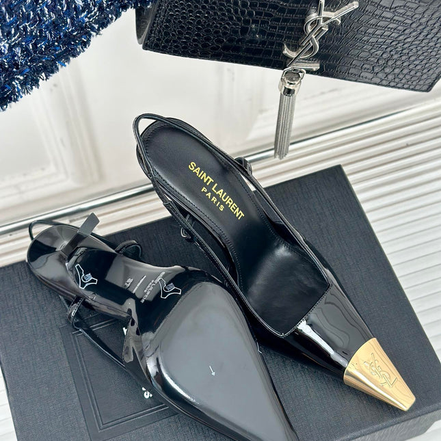 SL JEANNE SLINGBACK PUMPS BLACK POLISHED CALFSKIN