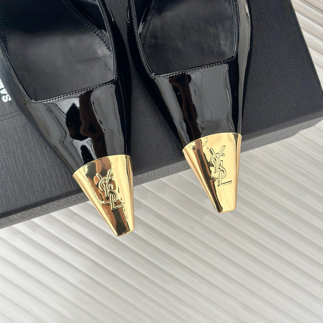 SL JEANNE SLINGBACK PUMPS BLACK POLISHED CALFSKIN