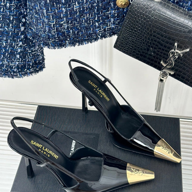 SL JEANNE SLINGBACK PUMPS BLACK POLISHED CALFSKIN