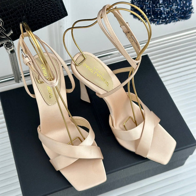 SL CORINNE SANDALS BEIGE SATIN CREPE