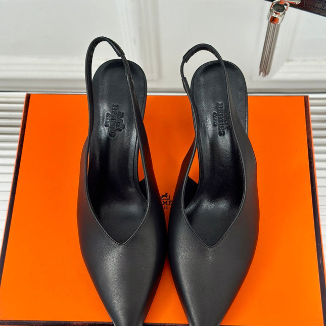 HIGH HEEL 75 MM POINTED- TOE SANDAL IN BLACK CALFSKIN