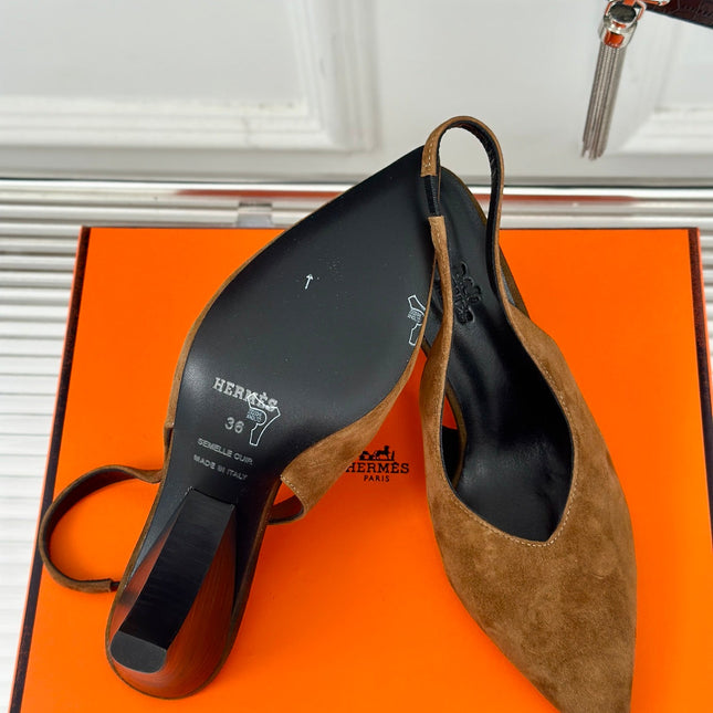 HIGH HEEL 75 MM POINTED- TOE SANDAL IN CIDER BROWN SUEDE