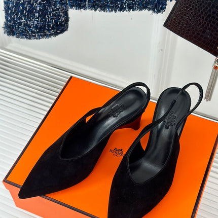 HIGH HEEL 75 MM POINTED- TOE SANDAL IN BLACK SUEDE