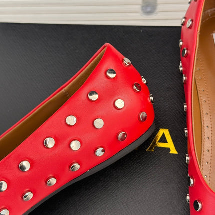 STUD-EMBELLISHED BALLET FLATS IN CHERRY RED CALFSKIN