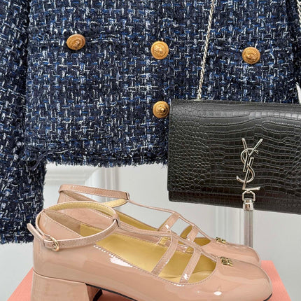 BALLET PUMPS WITH STRAP IN BEIGE GLOSSY LAMBSKIN