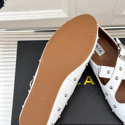 CROSSED STRAP BALLET FLATS IN WHITE CALFSKIN