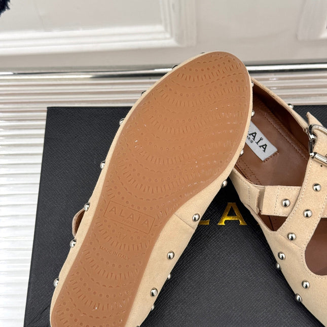 CROSSED STRAP BALLET FLATS IN TUSCAN BEIGE SUEDE