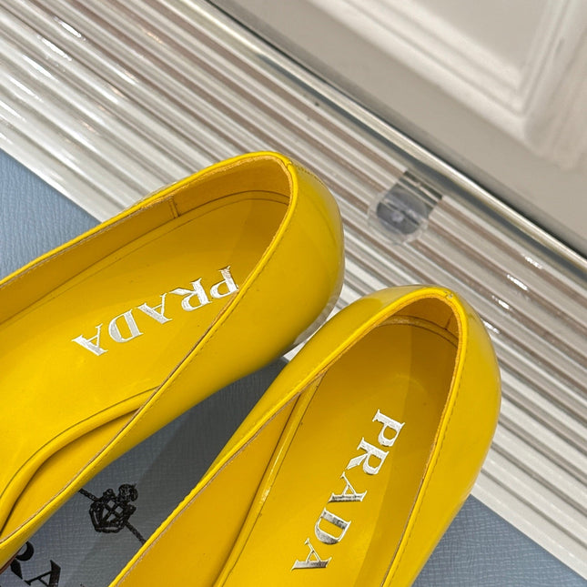 KITTEN HEEL PUMPS IN YELLOW MIX BROWN ORANGE CALFSKIN