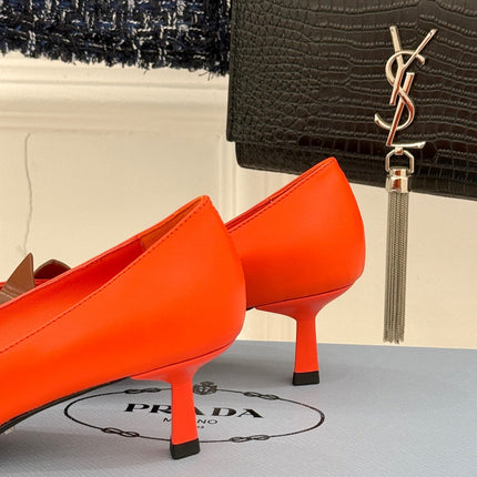 KITTEN HEEL PUMPS IN BROWN MIX ORANGE CALFSKIN