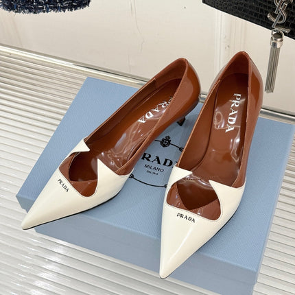 KITTEN HEEL PUMPS IN WHITE MIX BROWN CALFSKIN