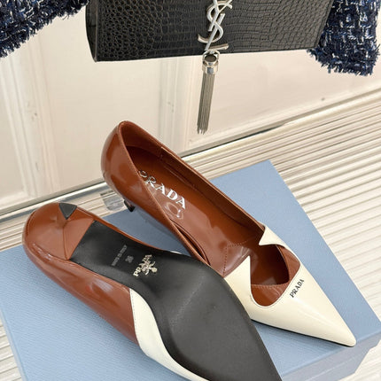 KITTEN HEEL PUMPS IN WHITE MIX BROWN CALFSKIN