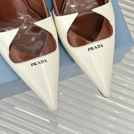 KITTEN HEEL PUMPS IN WHITE MIX BROWN CALFSKIN