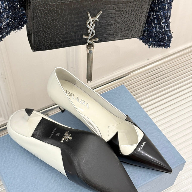 KITTEN HEEL PUMPS IN BLACK MIX WHITE CALFSKIN