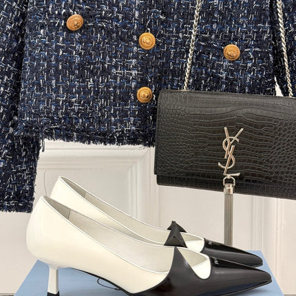 KITTEN HEEL PUMPS IN BLACK MIX WHITE CALFSKIN