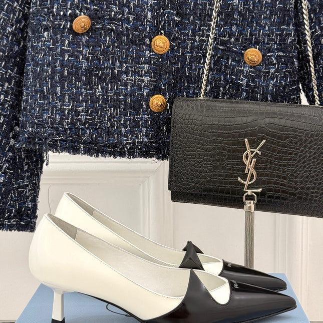 KITTEN HEEL PUMPS IN BLACK MIX WHITE CALFSKIN