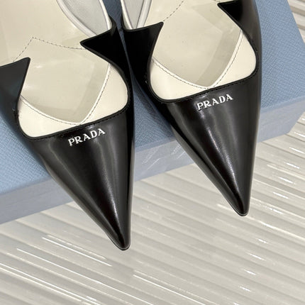 KITTEN HEEL PUMPS IN BLACK MIX WHITE CALFSKIN