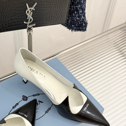 KITTEN HEEL PUMPS IN BLACK MIX WHITE CALFSKIN