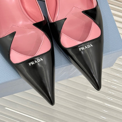 KITTEN HEEL PUMPS IN PINK MIX BLACK CALFSKIN