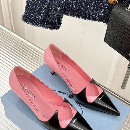 KITTEN HEEL PUMPS IN PINK MIX BLACK CALFSKIN