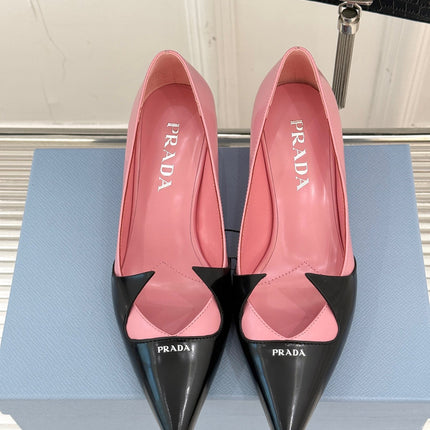 KITTEN HEEL PUMPS IN PINK MIX BLACK CALFSKIN