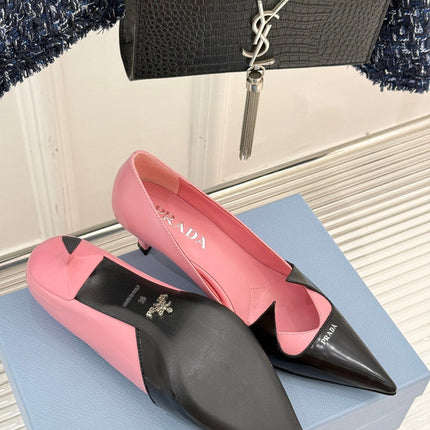KITTEN HEEL PUMPS IN PINK MIX BLACK CALFSKIN
