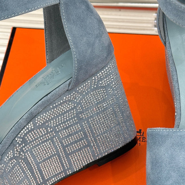 ILLUSION 35 SANDAL IN LIGHT BLUE SUEDE WITH RHINESTONE DETAILS