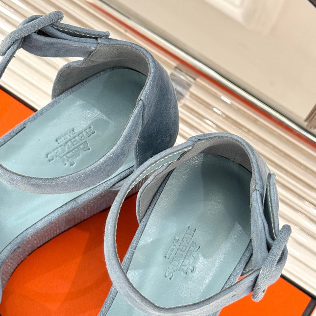 ILLUSION 35 SANDAL IN LIGHT BLUE SUEDE WITH RHINESTONE DETAILS