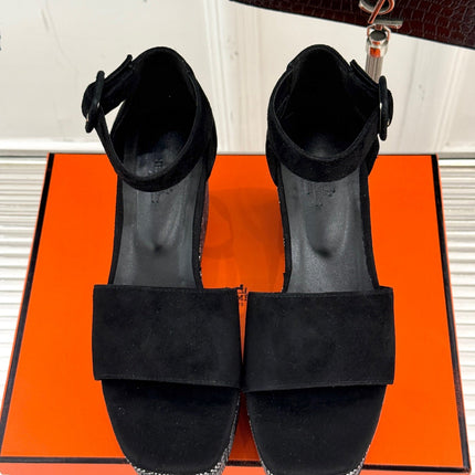 ILLUSION 35 SANDAL IN BLACK SUEDE WITH RHINESTONE DETAILS