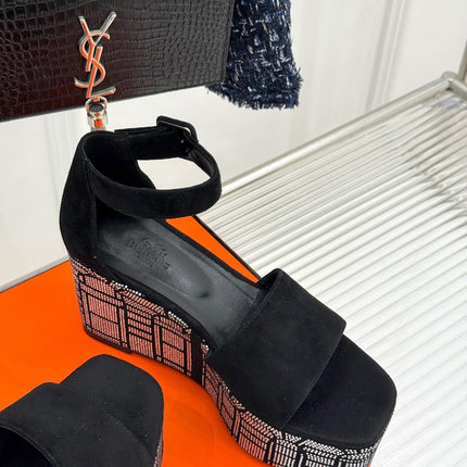 ILLUSION 35 SANDAL IN BLACK SUEDE WITH RHINESTONE DETAILS