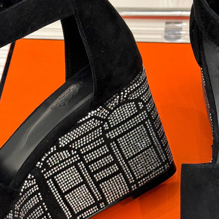 ILLUSION 35 SANDAL IN BLACK SUEDE WITH RHINESTONE DETAILS