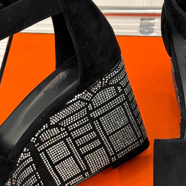 ILLUSION 35 SANDAL IN BLACK SUEDE WITH RHINESTONE DETAILS