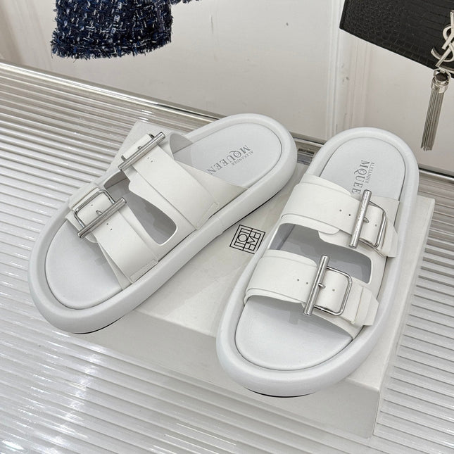 HYBRID SLIDE TWO STRAPS IN WHITE CALFSKIN