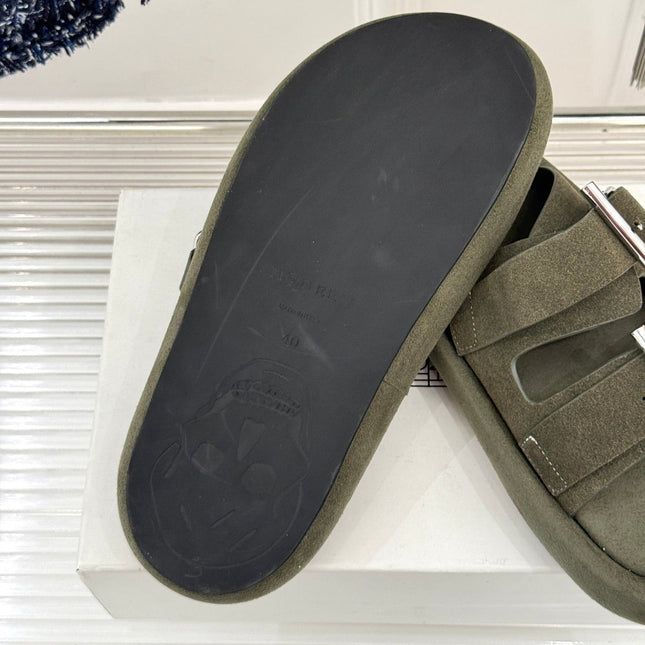 HYBRID SLIDE TWO STRAPS IN ARMY GREEN SUEDE
