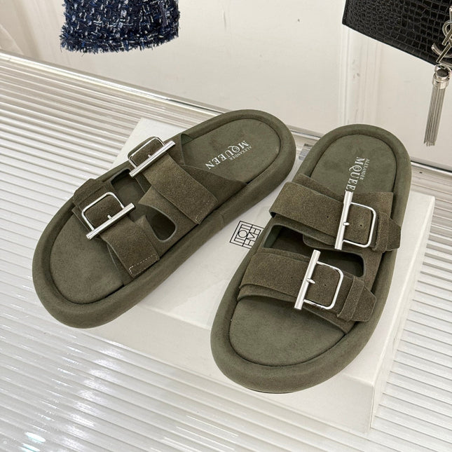 HYBRID SLIDE TWO STRAPS IN ARMY GREEN SUEDE