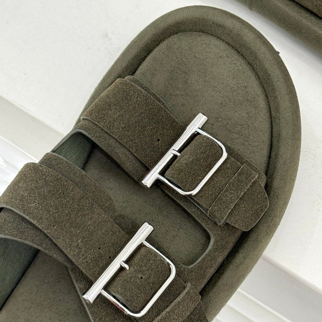 HYBRID SLIDE TWO STRAPS IN ARMY GREEN SUEDE