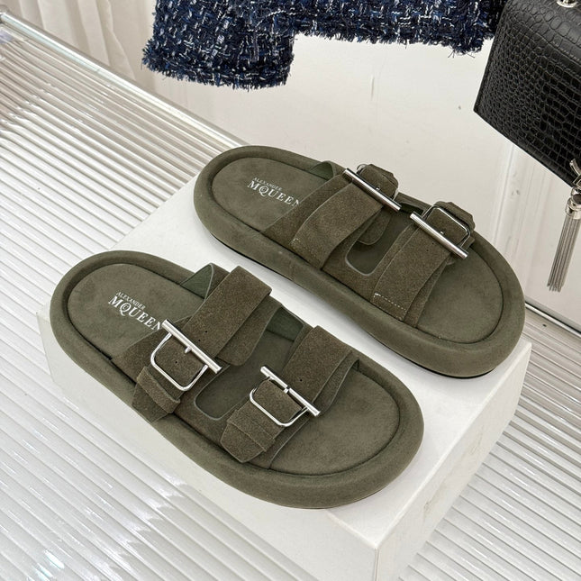 HYBRID SLIDE TWO STRAPS IN ARMY GREEN SUEDE