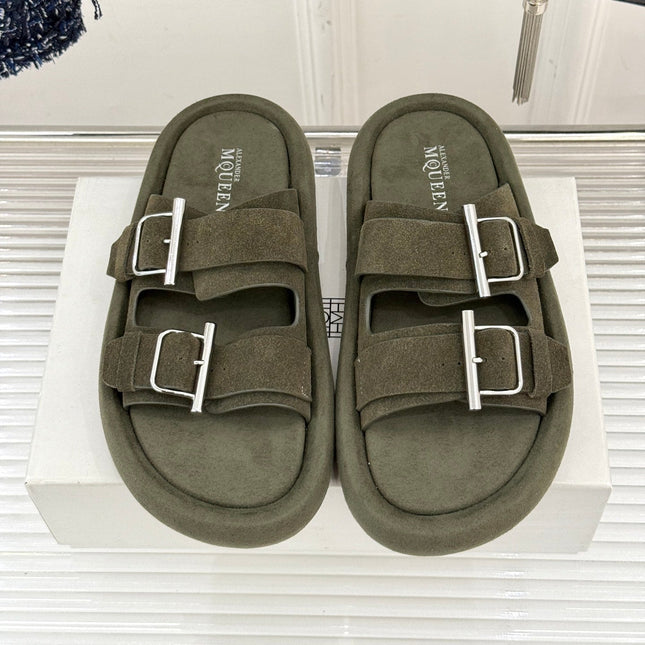 HYBRID SLIDE TWO STRAPS IN ARMY GREEN SUEDE