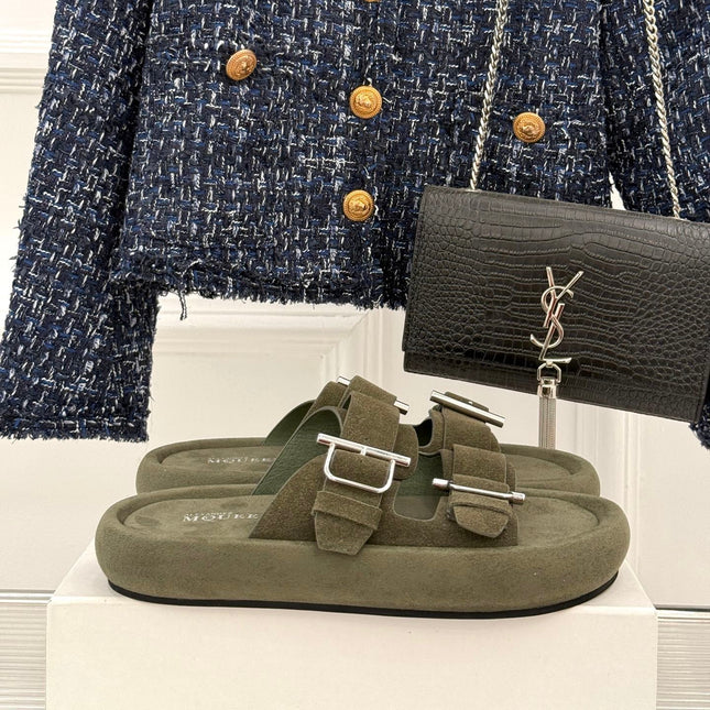 HYBRID SLIDE TWO STRAPS IN ARMY GREEN SUEDE