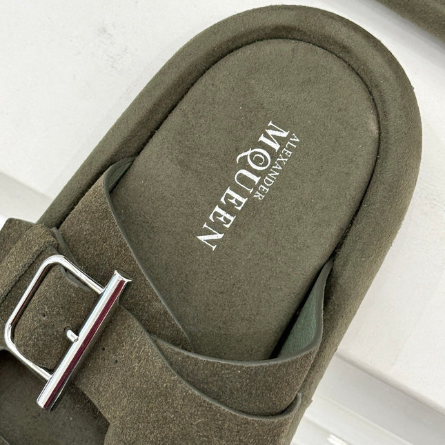 HYBRID SLIDE TWO STRAPS IN ARMY GREEN SUEDE