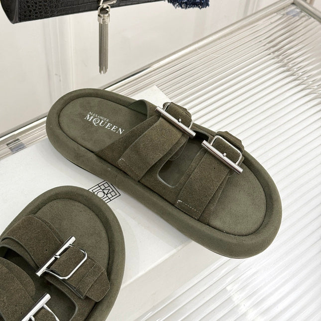 HYBRID SLIDE TWO STRAPS IN ARMY GREEN SUEDE
