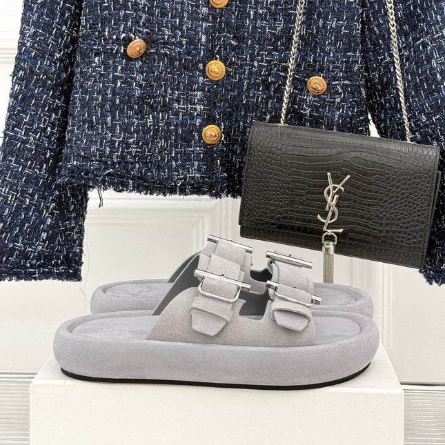 HYBRID SLIDE TWO STRAPS IN GREY SUEDE