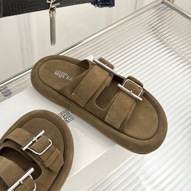 HYBRID SLIDE TWO STRAPS IN BROWN SUEDE