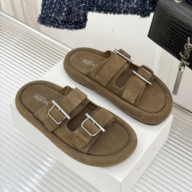 HYBRID SLIDE TWO STRAPS IN BROWN SUEDE