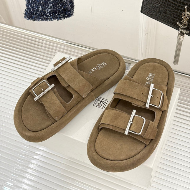 HYBRID SLIDE TWO STRAPS IN BROWN SUEDE