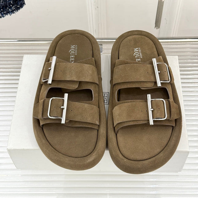 HYBRID SLIDE TWO STRAPS IN BROWN SUEDE