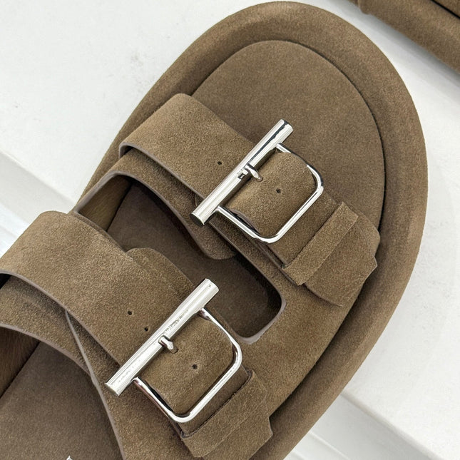 HYBRID SLIDE TWO STRAPS IN BROWN SUEDE