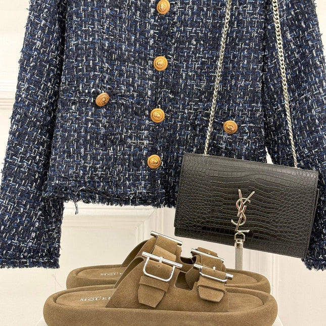 HYBRID SLIDE TWO STRAPS IN BROWN SUEDE